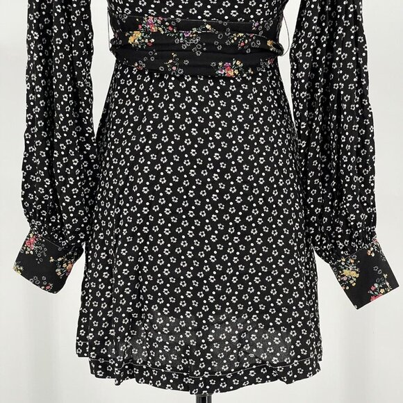 Free People Wonderland Floral Dress XS Floral‎ Pleated Sash Tie Sleeve Button - Picture 7 of 10
